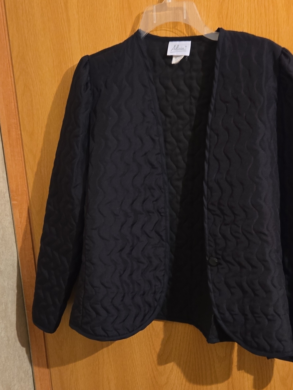 Alicia  Quilted Navy Open-Front Puffer Jacket